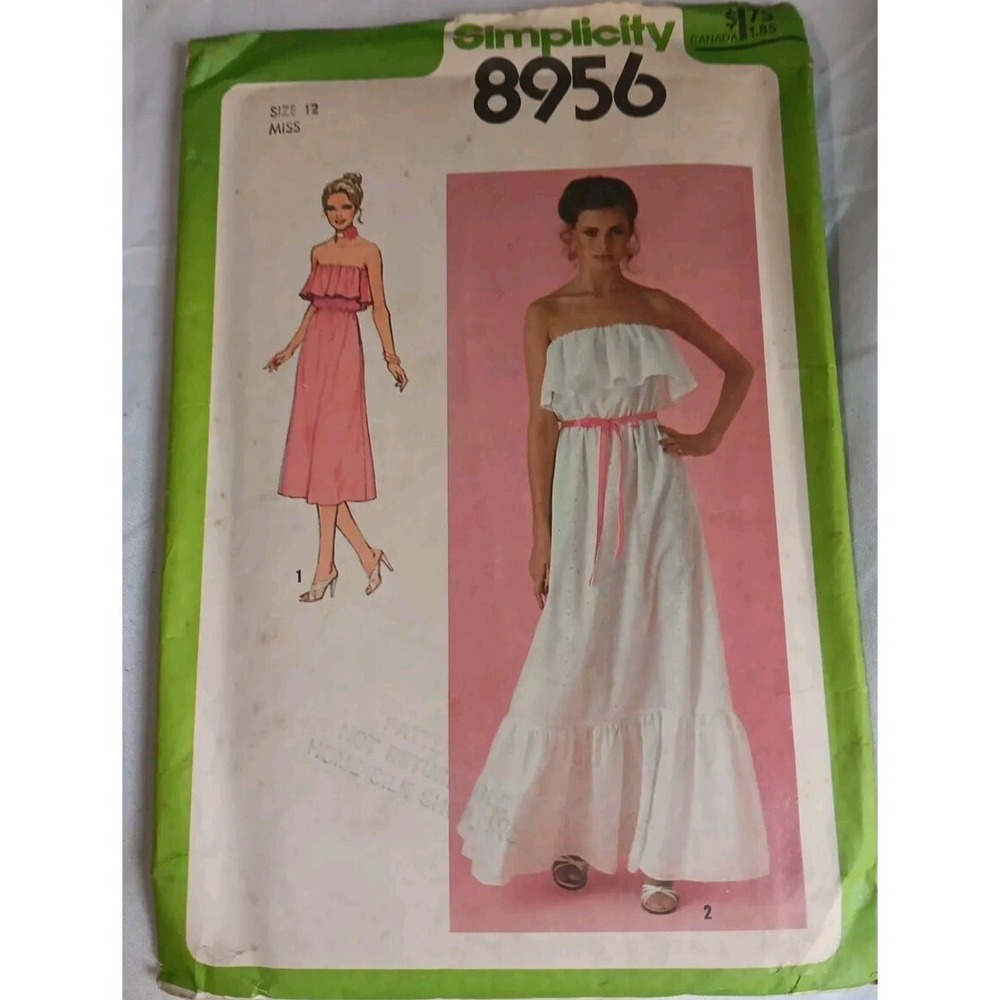 Vtg Simplicity Sewing Pattern Strapless Dress‎ Size 12 8956 Ruffle 70s Cut READ